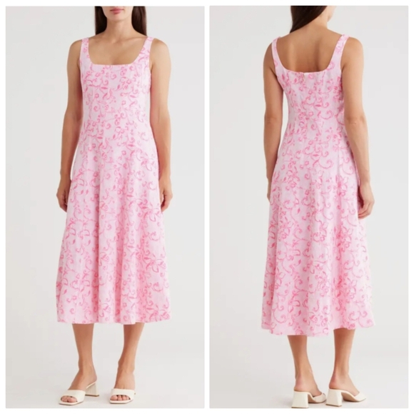 New Lilly Pulitzer Calina Filigree Linen Conch Shell Pink Midi Dress Size 4 NWT - Picture 1 of 14